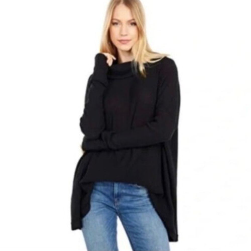 Free People Black Juicy Long Sleeve Thermal Top Oversized Split Back